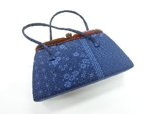 リサイクル　本藍型染梅鉢に古典柄模様織出し和装バッグ